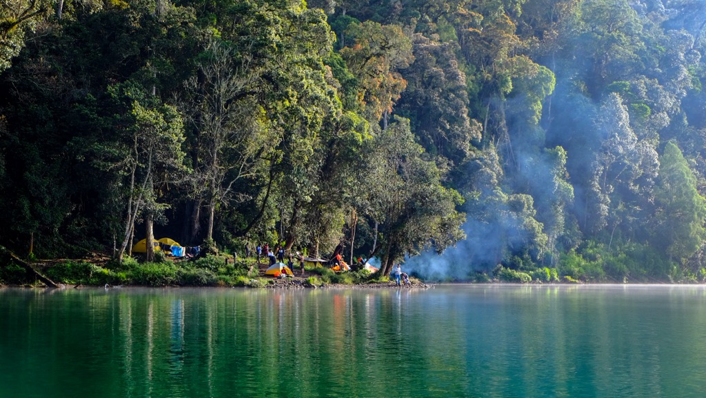 Camping on Gunung Tujuh Lake. Kerinci Seblat Park