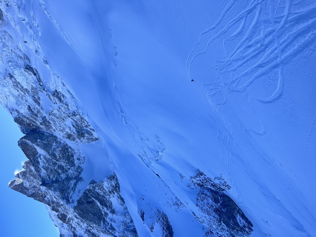 Skiing below the dwindling Rateau Glacier. Photo: Sergei Poljak