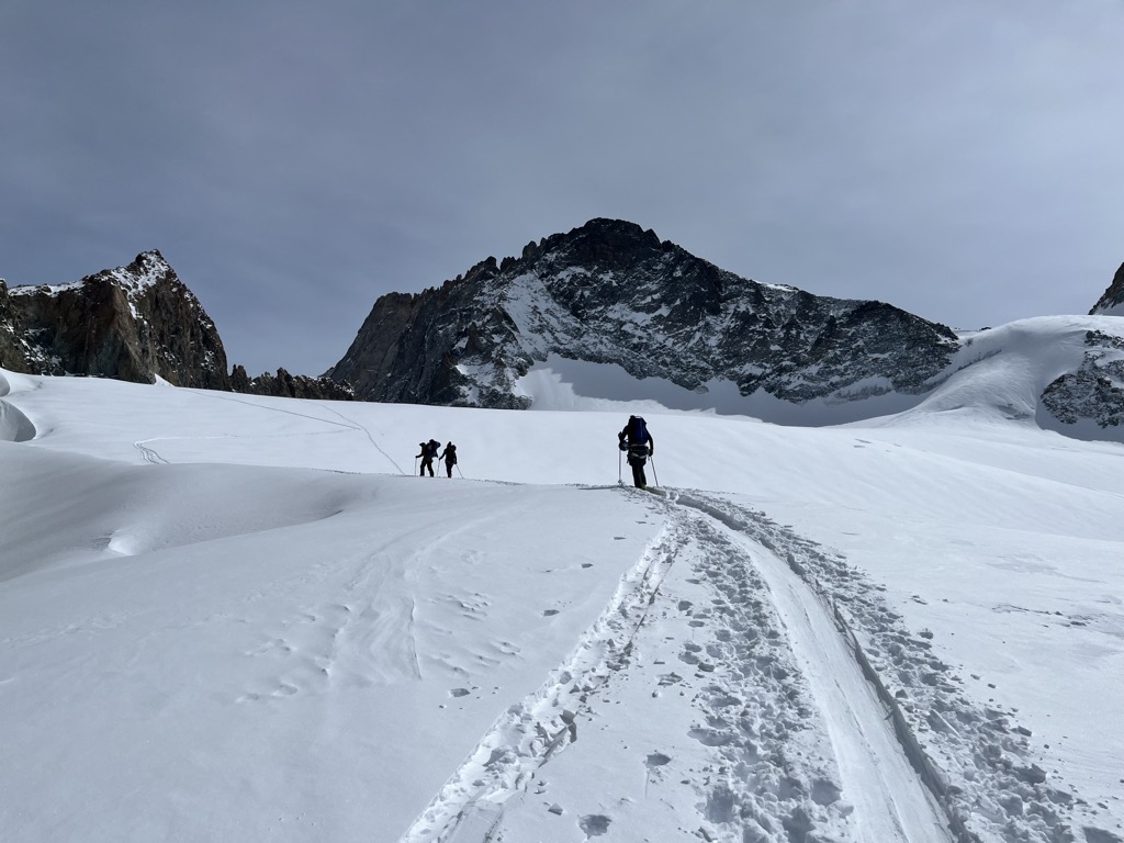 Skinning up the Girose with the Rateau in the background. Photo: Sergei Poljak