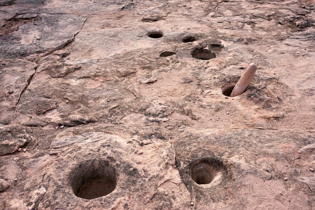 Indian Mortar and Pestle in granite rock at El Chiflon, Argentina