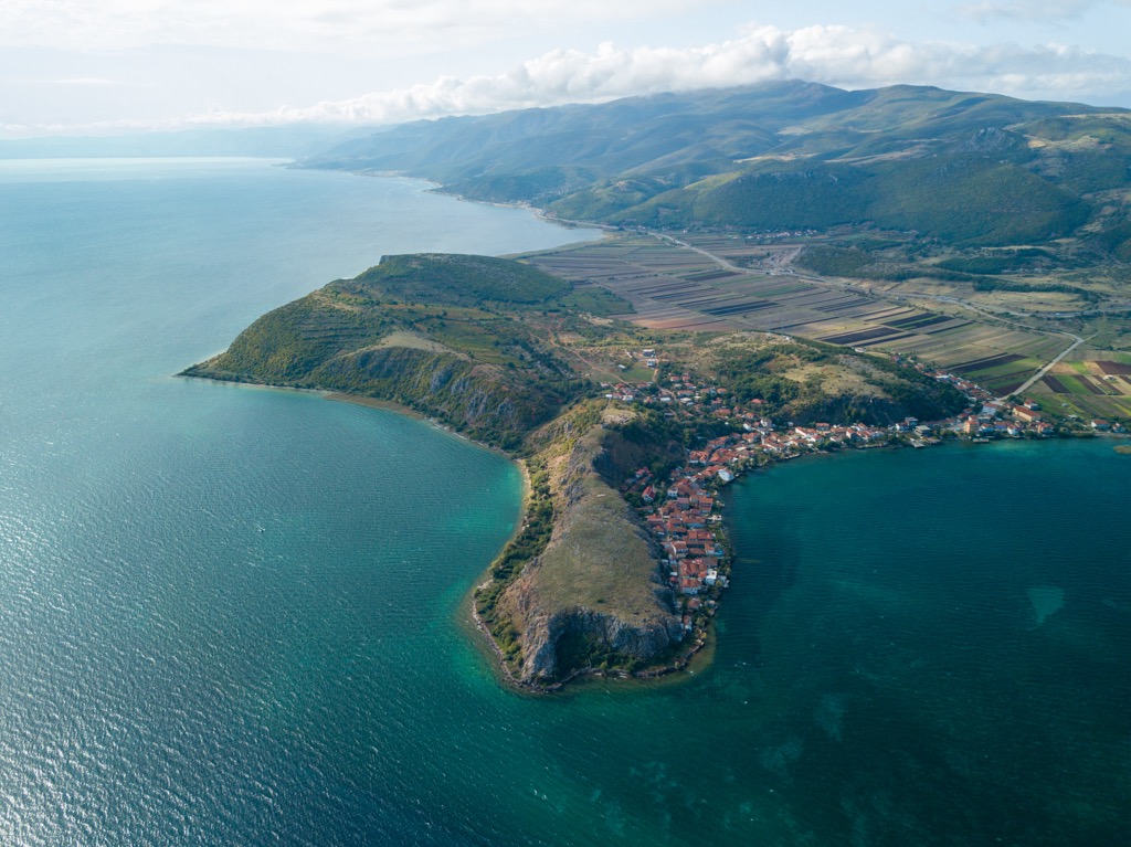 The peninsula and village of Lin. Lake Pogradec