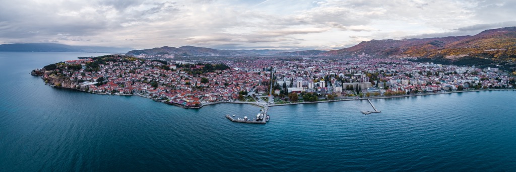 Ohrid City on Lake Ohrid. Lake Pogradec