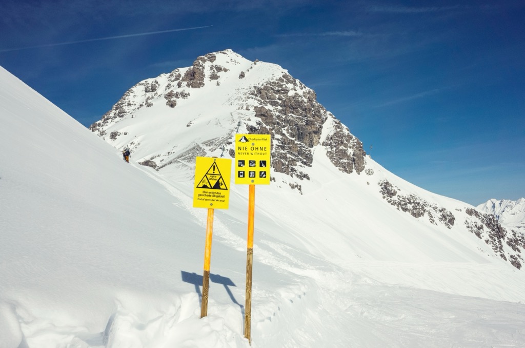 An access gate for off-piste terrain at Lech. Lechquellen Mountains