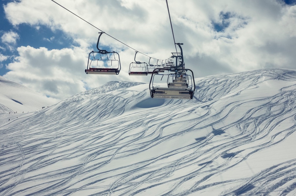 Skiing at Warth, Austria, connected to Lech am Arlberg. Lechquellen Mountains