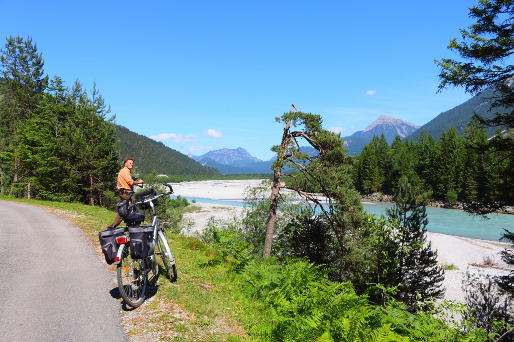 The Lech River cycle path. Lechtal Alps
