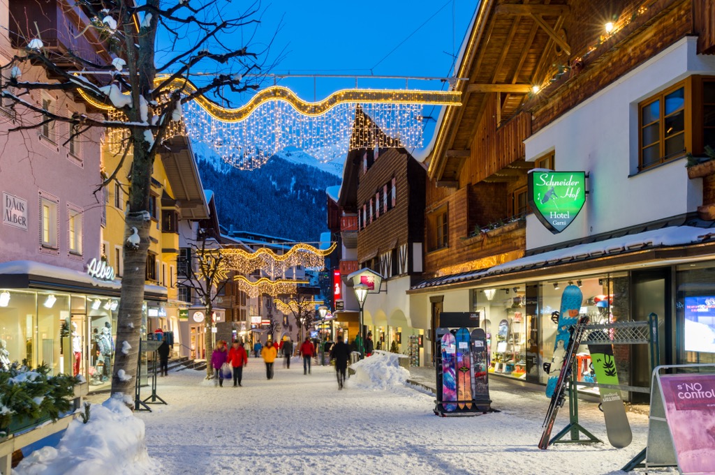 Modern-day St. Anton is a commercial ski village serving as the main hub of the Ski Arlberg lift network. Lechtal Alps