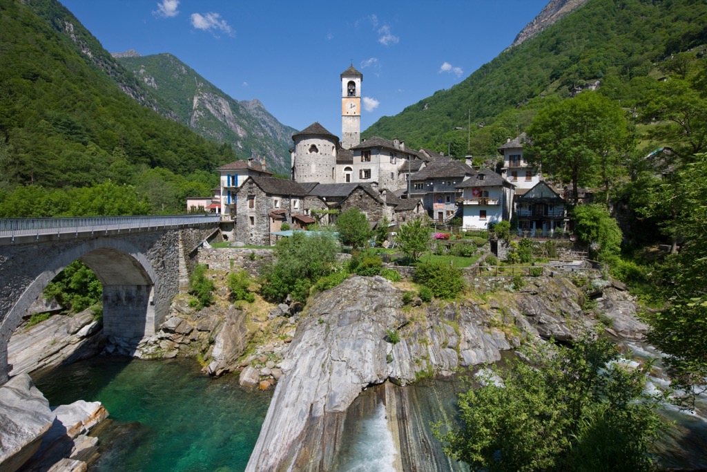 Lavertezzo village, Valle Verzasca, Ticino,, Lepontine Alps, Switzerland