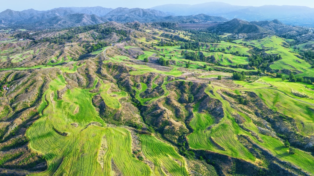 Agricultural fields in the Troodos Mountains. Levant Ranges