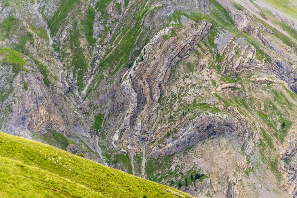 Exposed rock strata in the Livigno Alps. Livigno Alps