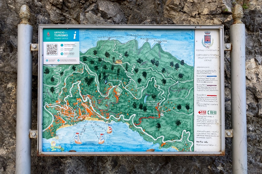 Local map, Amalfi Coast, Parco regionale dei Monti Lattari, Lattari Mountains Nature Park, Italy