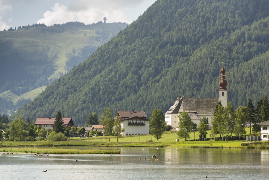 Sankt Ulrich from the Pillersee. Lofer Mountains 