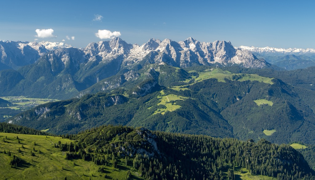 The view from the Sonntagshorn (1,961 m / 6,434 ft) of the Lofer Mountains. Lofer Mountains 