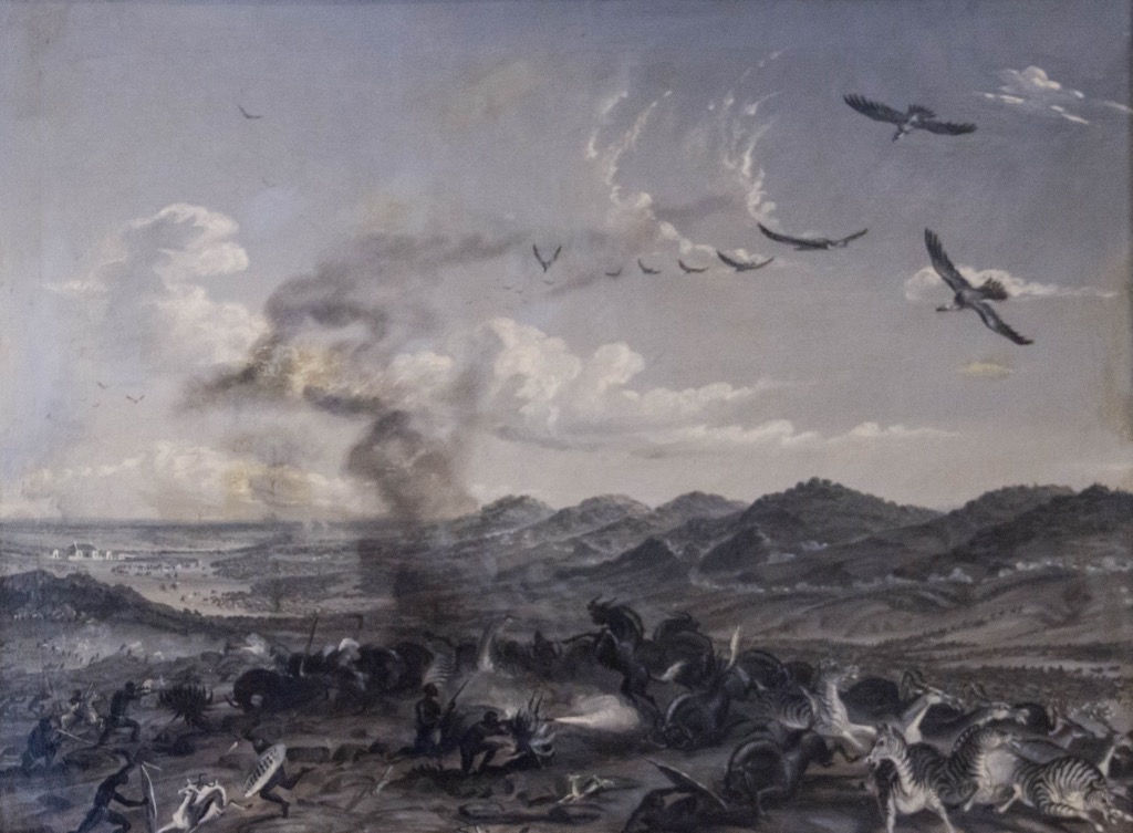 An 1861 painting idealizing a hunt on the plains and valleys of what is now Bloemfontein. Mangaung Metropolitan Municipality