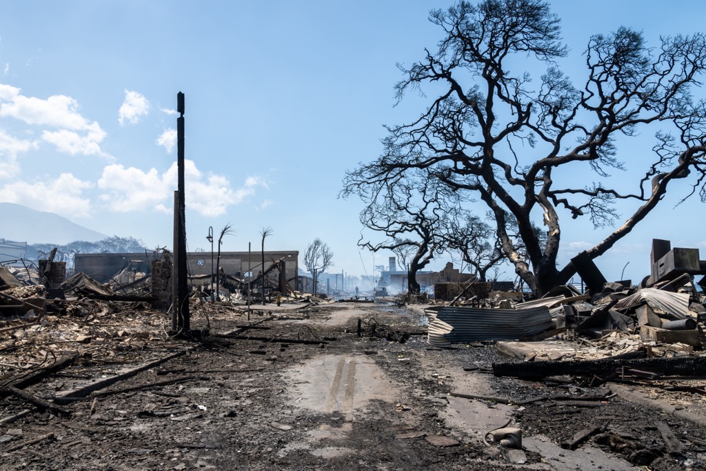 The aftermath of the Maui wildfires in Lahaina. Maui County