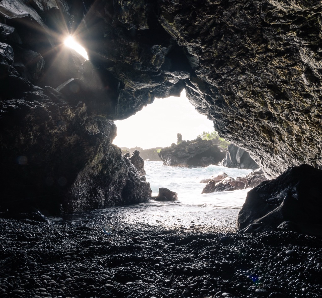 A lava tube leading to Black Sand Beach on Maui. Maui County