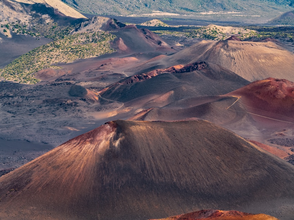 The volcanic landscape of Haleakalā National Park. Maui County