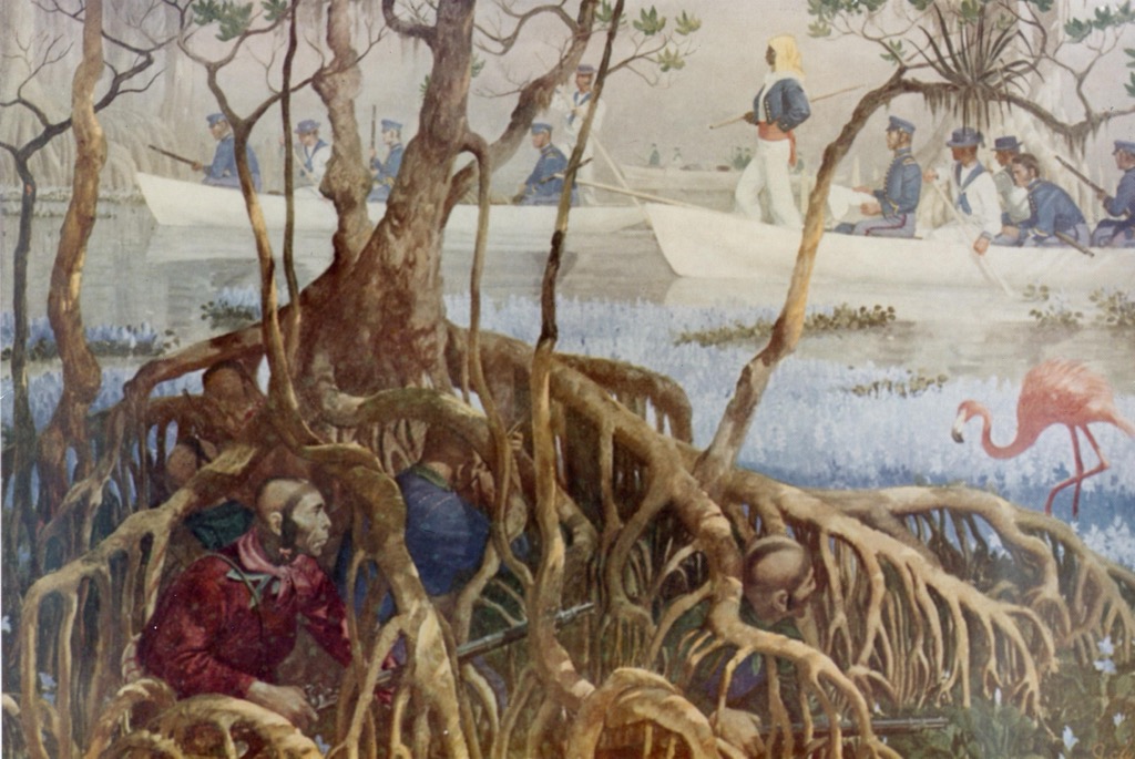 An artist’s depiction of the Seminole Wars, circa 1835-42. Miami-Dade County