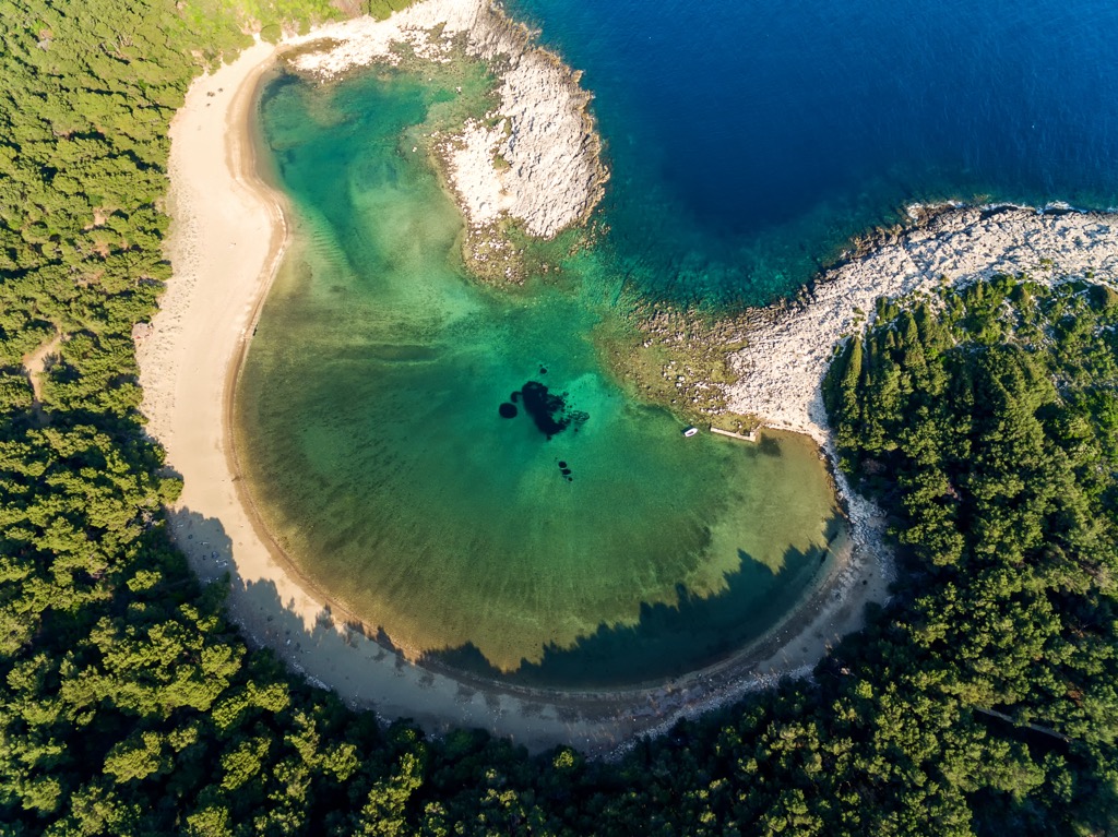 Saplunara Beach is an example of Mljets curious coastal features. Mljet National Park