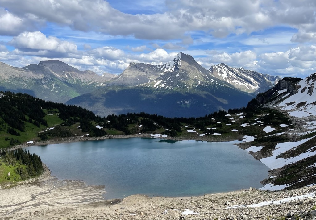Glacial lakes, such as the one pictured above, are a common feature in the northern Rockies, including Monkman Provincial Park. There are still a few glaciers lurking on the high peaks. Photo: Kyle Needham. Monkman Provincial Park
