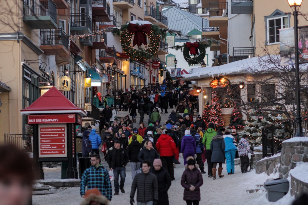 The village can get busy around the Christmas holiday. Mont Tremblant Ski Resort 