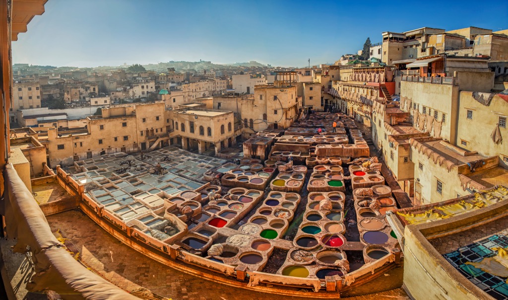 Panoramic view of the tannery Fez Morocco, Morocco