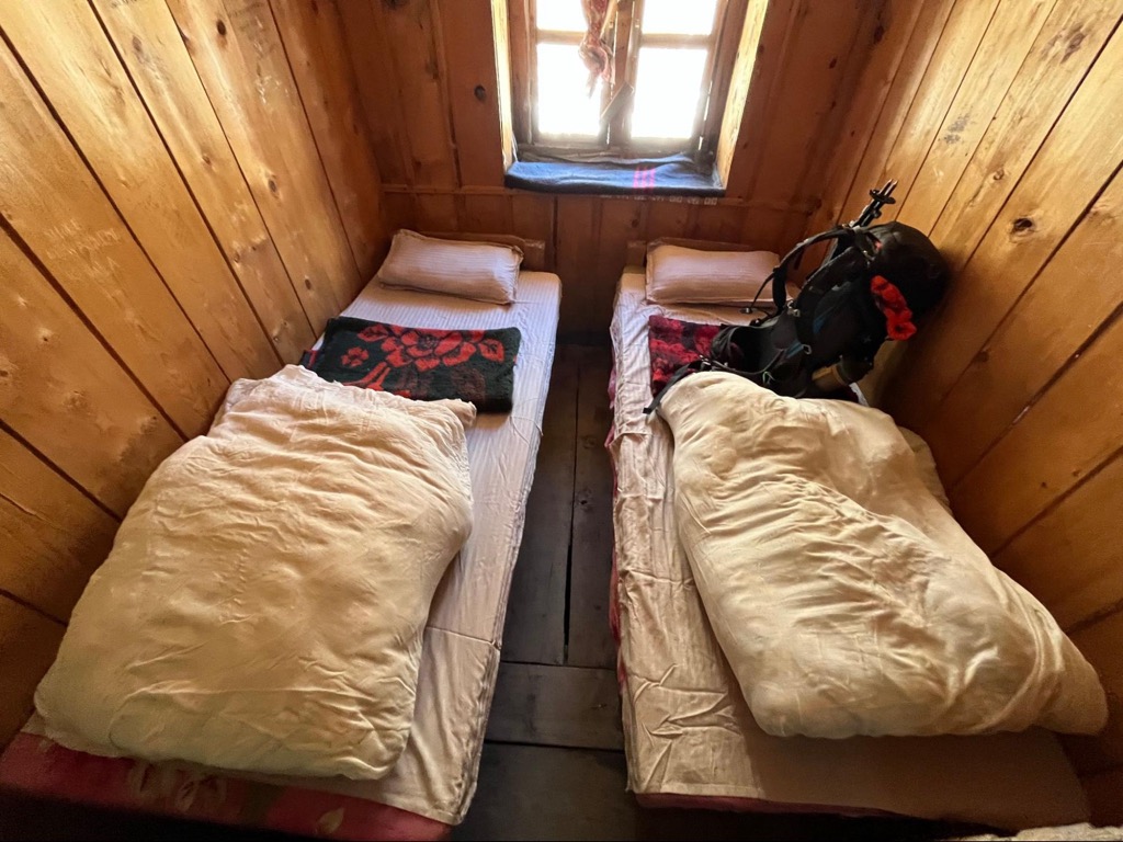 Mountain Huts in Nepal are simple but likely a step up from European high mountain huts. Plus, they always come with thick blankets. Photo: Conrad Lucas. Mountain Huts