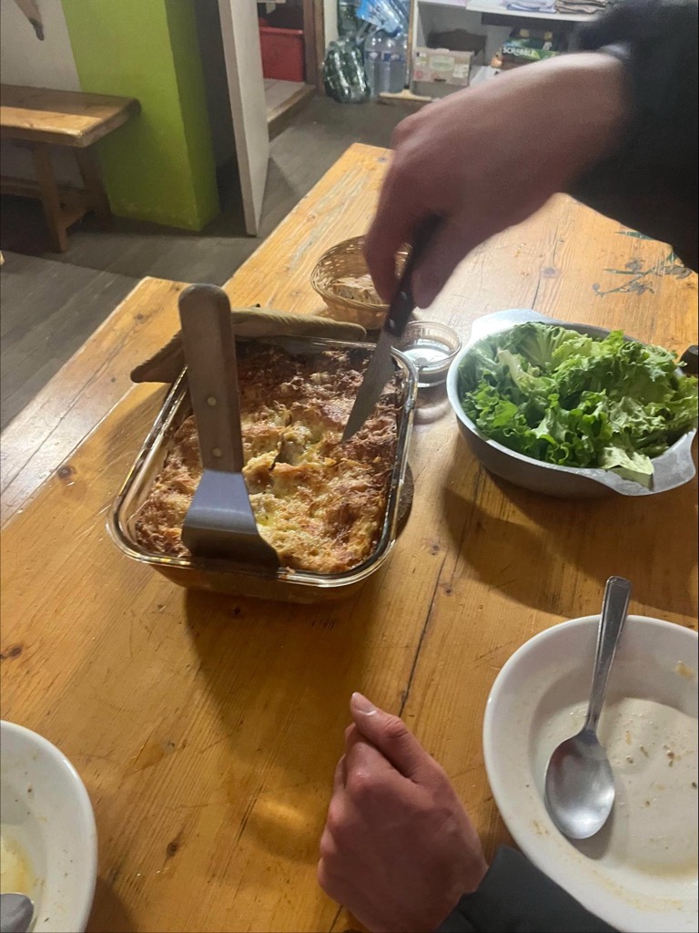 A very candid shot of what you can expect in the way of food in the refuges of the French Alps. The photo is the Refuge Adèle Planchard. Photo: Anna Lochhead. Mountain Huts