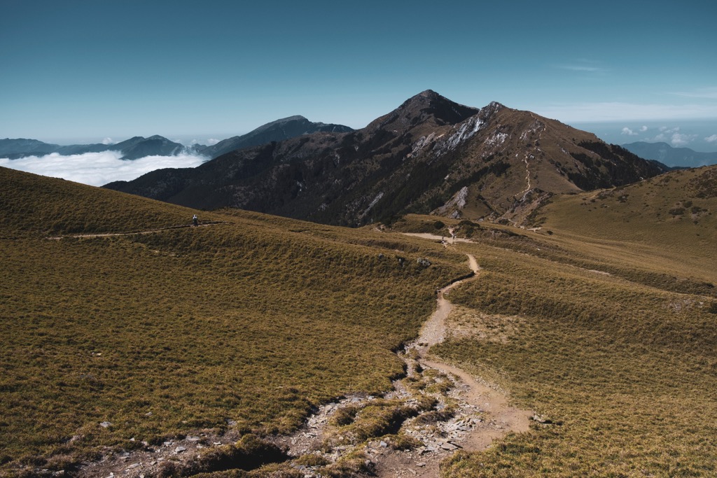 Mountains and road to Jiaming Lake, Xiangyang Forest Recreation Area, Taitung City, Taiwan