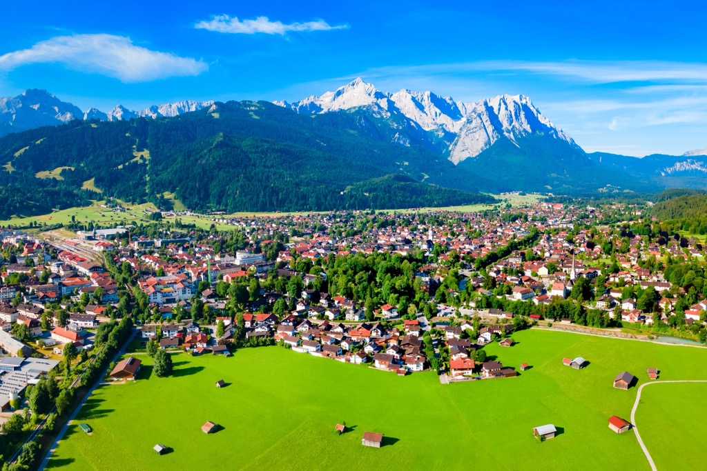 Garmisch-Partenkirchen framed by the Zugspitze. Munich Mountains