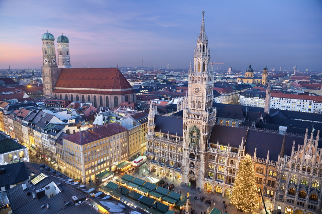 The famous Marienplatz during Christmas. Munich Mountains