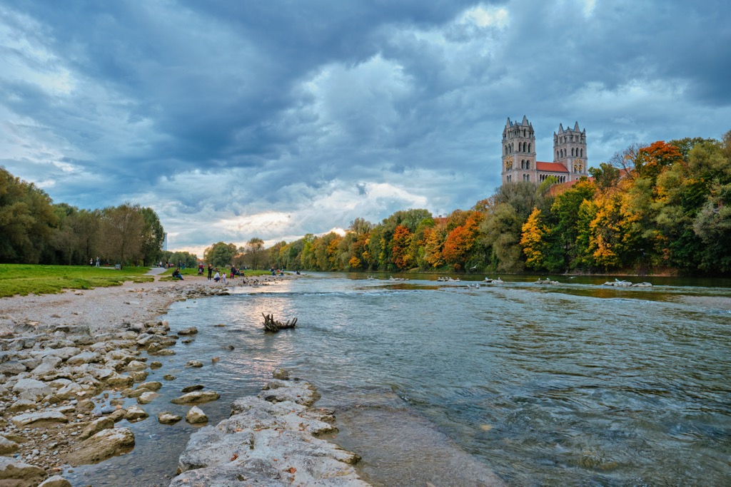 The Isar River Park, part of the long-running renaturalization project. Munich Mountains
