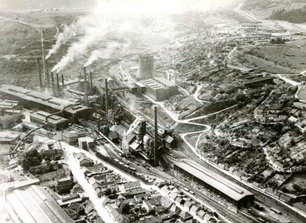 Reșița, Romania steelworks in 1970. Muntii Almajului Locvei