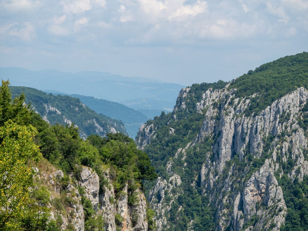 The steep limestone features of the Almăjului Mountains. Muntii Almajului Locvei