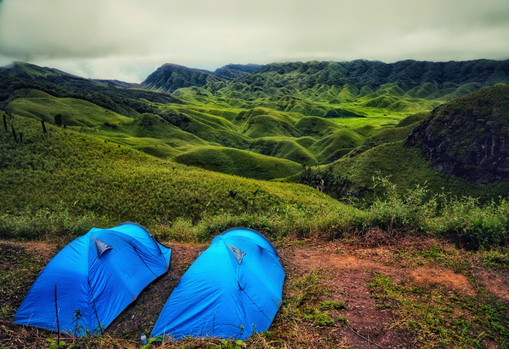 Camping in the Dzükou Valley. Nagaland