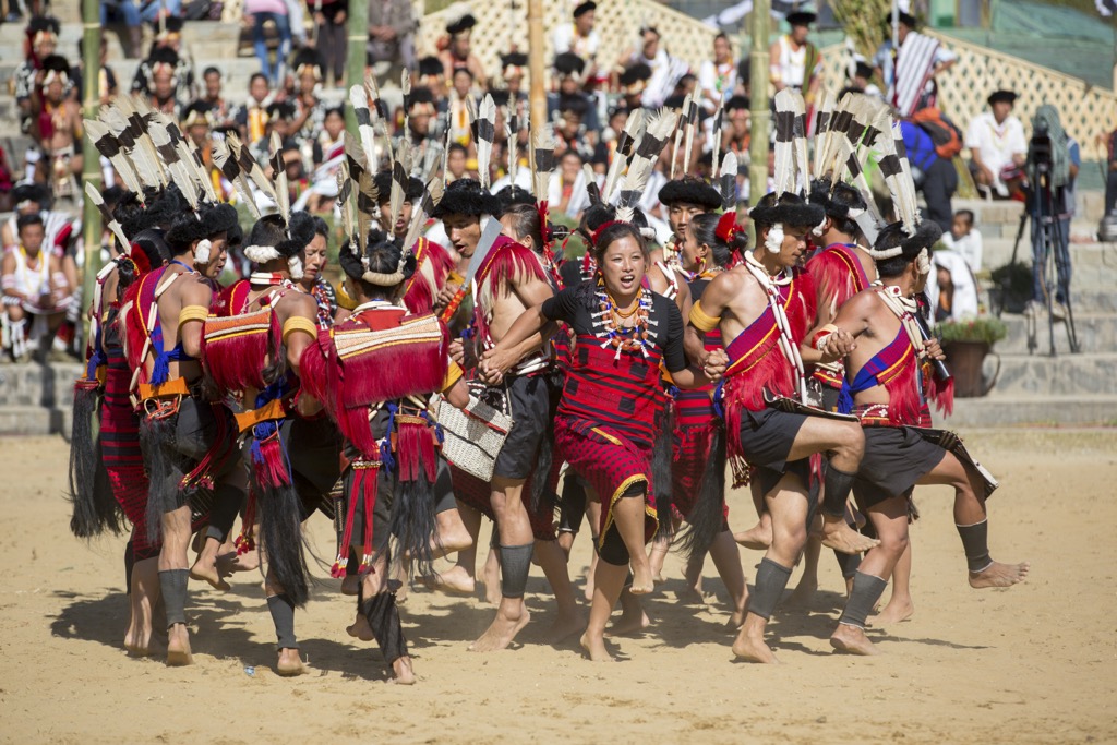 Traditional tribal dances at the Hornbill Festival. Nagaland
