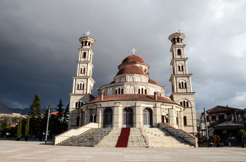 The Resurrection Cathedral in Korçë, Albania. National Park Galichica