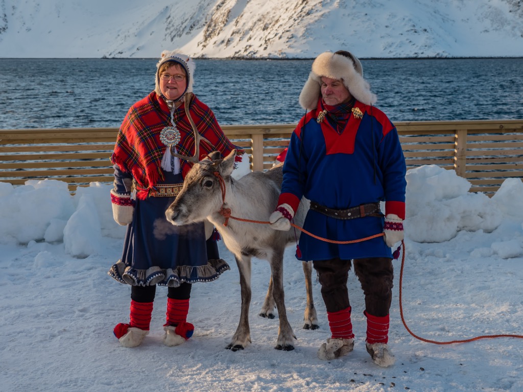 Two Samis with their reindeer in Norway. Norway