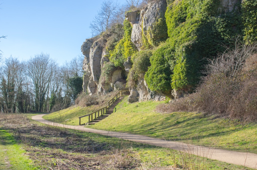 Creswell Crags at the entrance to Pin Hole Cave. Nottingham