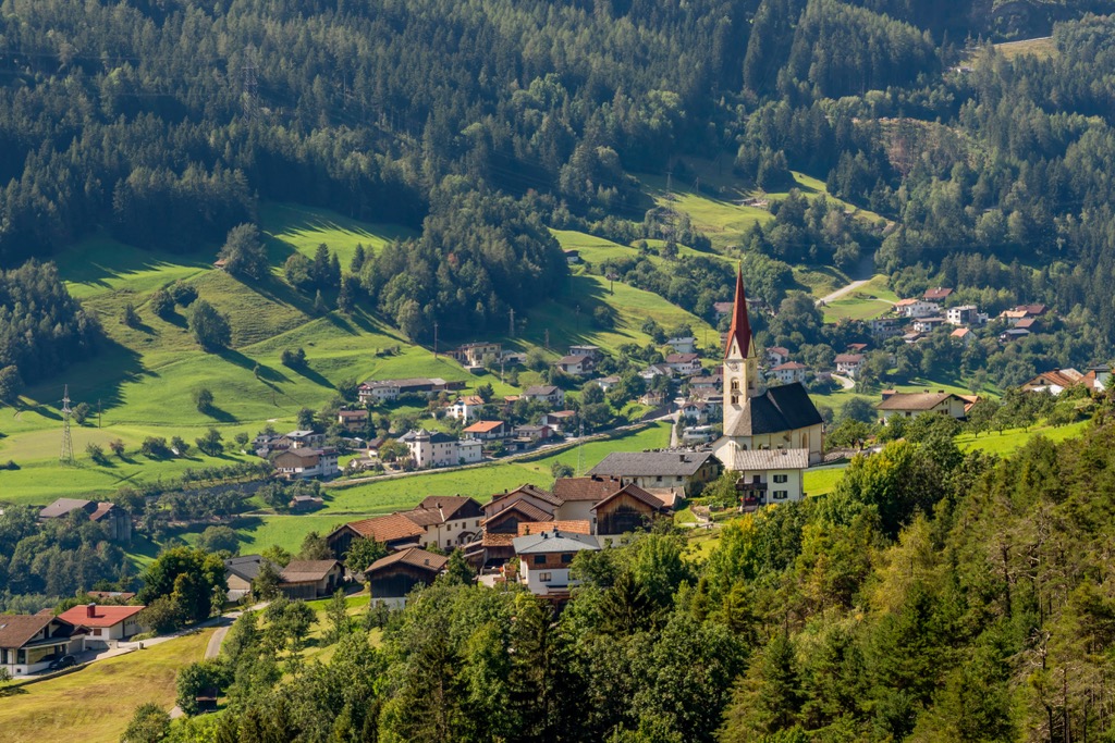 A bird’s-eye view of Landeck. Otztal Alps