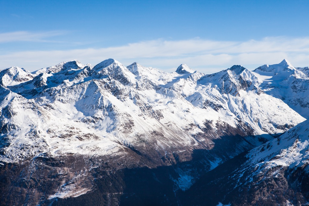 The Ötztal Alps from near Sölden in winter. Otztal Alps