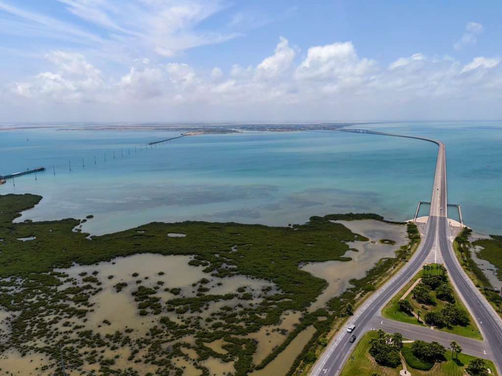 The Laguna Madre and Queen Isabella Causeway. Padre Island Seashore