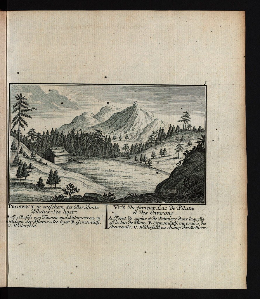 An eighteenth-century prospect showing Pilatussee high on Mount Pilatus