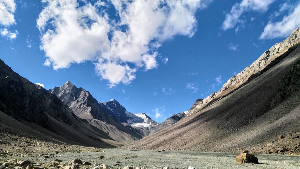 Great Himalayan glaciers appear on the upper reaches of Pin Bhaba Pass within the Lahaul & Spiti district. Pin Valley National Park