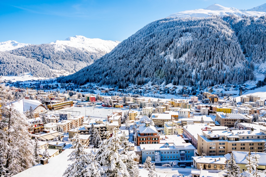 A panorama of Davos in winter. Plessur Alps