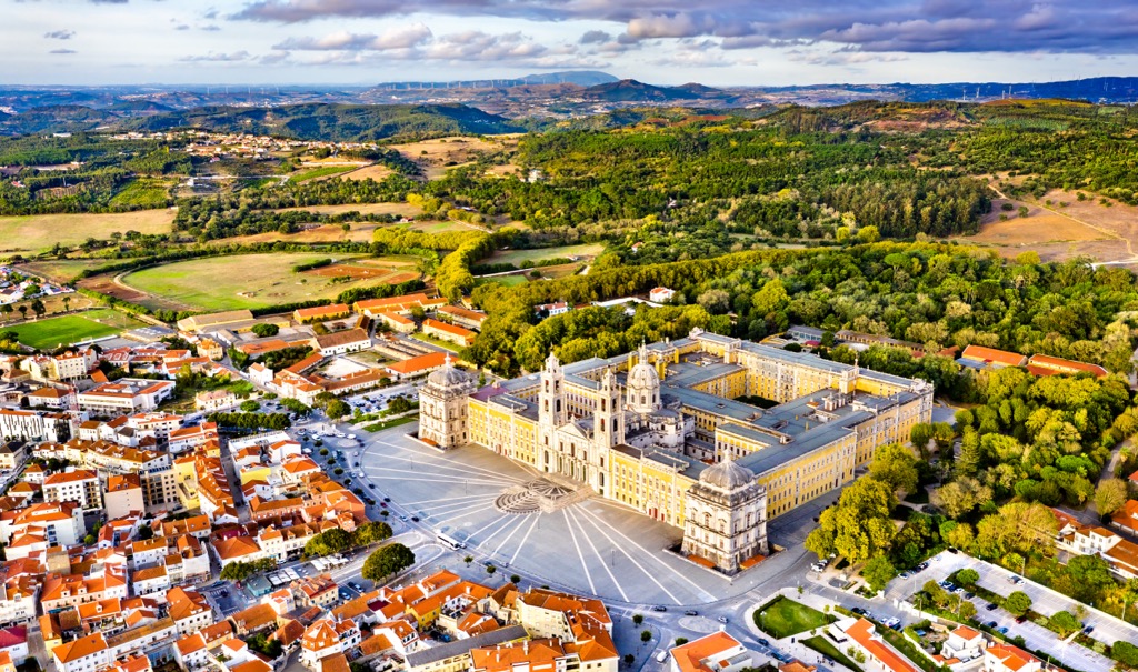 Aerial view of the Palace of Mafra, Portugal