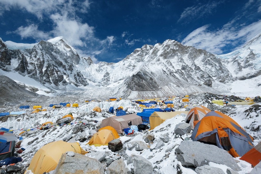 The tents of EBC South, the more popular of the two base camps. Qomolangma National Nature Preserve