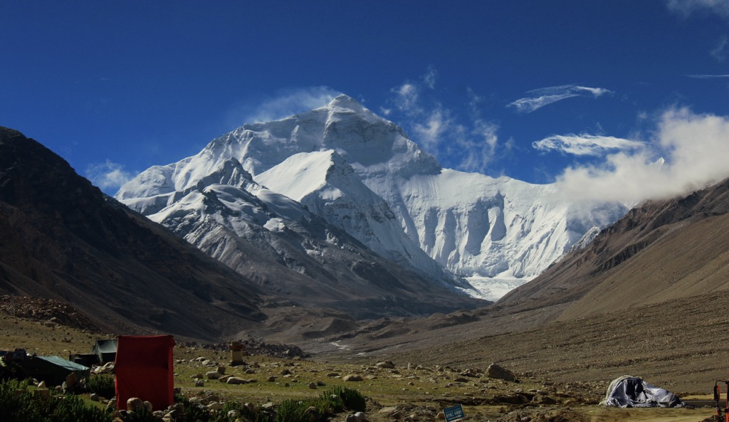The North Face of Mount Everest as seen from Rangbuk Valley, Tibet. Qomolangma National Nature Preserve
