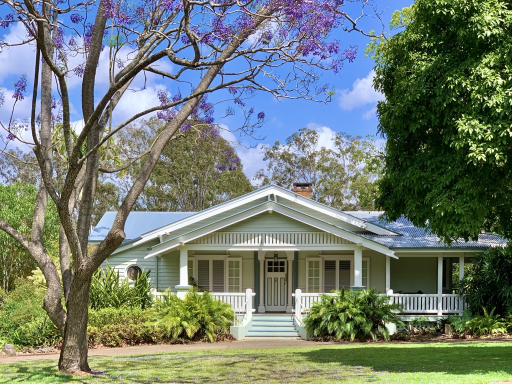 Queenslander house, typical architecture in the region. You need the deck to escape the heat and catch a late afternoon breeze. This one is from Chelmer, QLD. Queensland