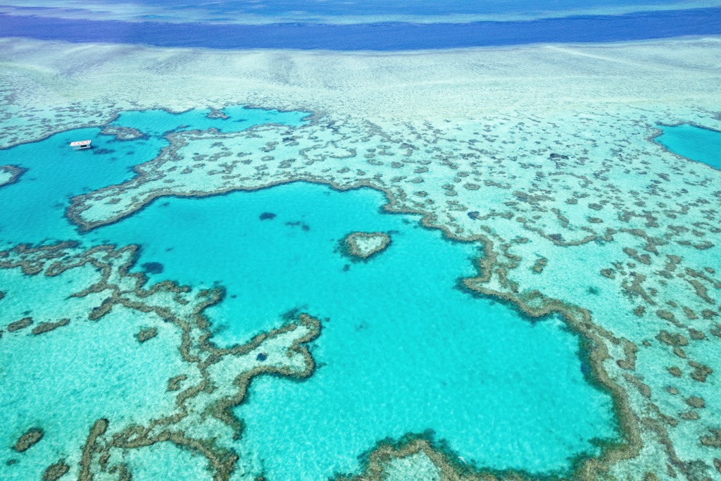 An aerial view of reef structures. Queensland