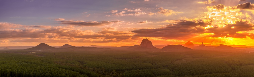 The Glass House Mountains at sunset. Queensland